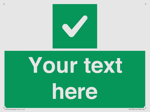 Custom green background, green square with tick sign